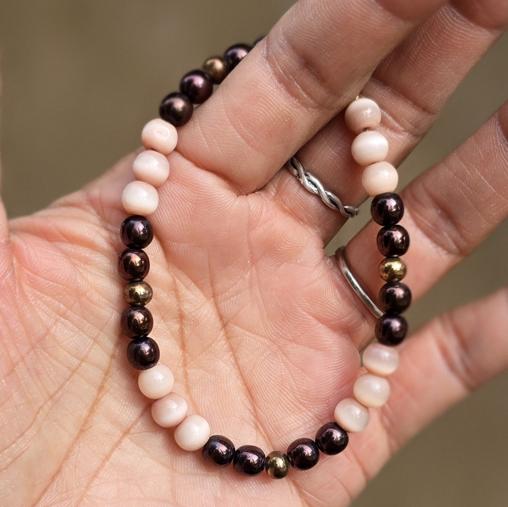Cute handmade pink cat's eye and metallic beads bracelet